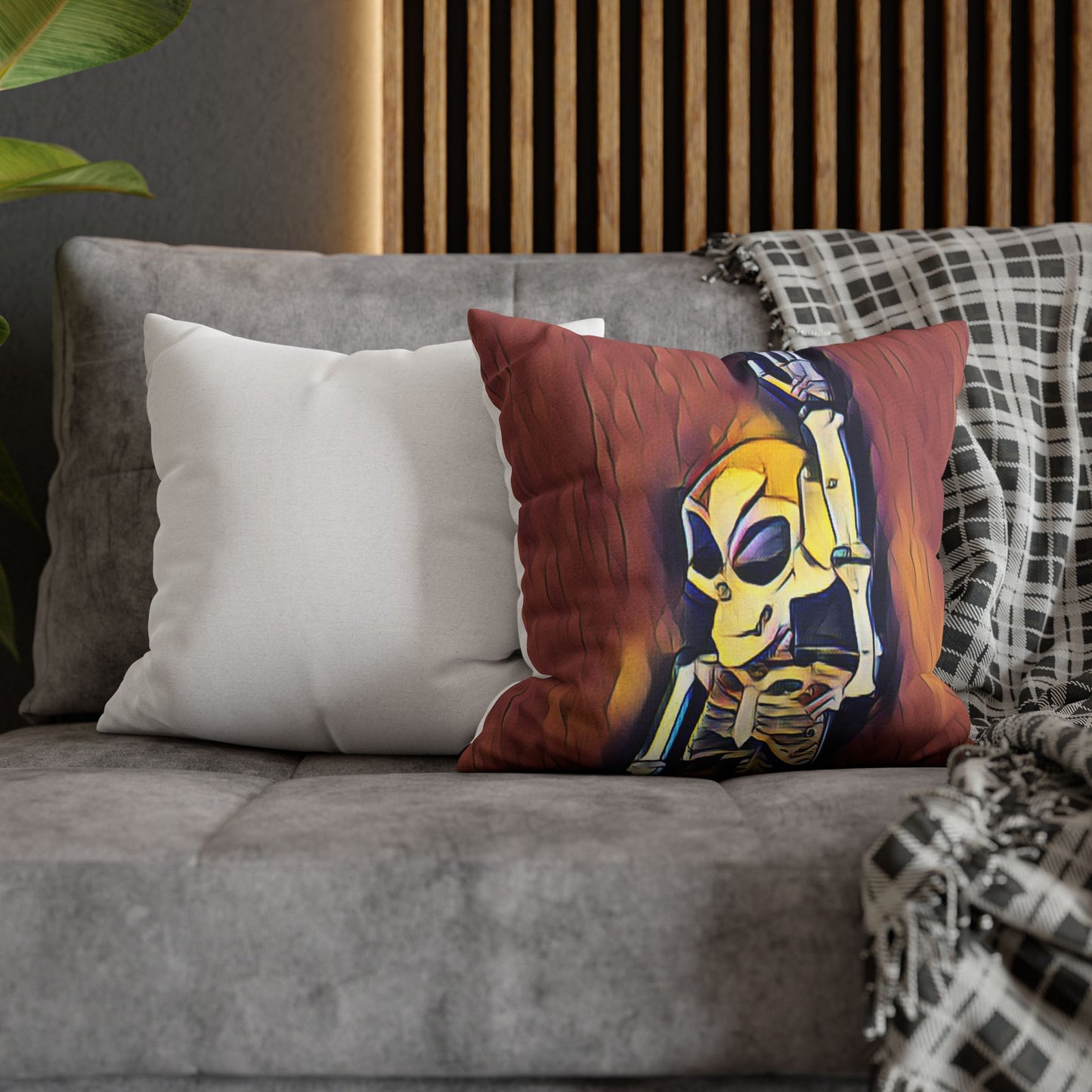Alien Skeleton Pillowcase 16x16 – Gothic Sci-Fi Horror Throw Pillow Cover