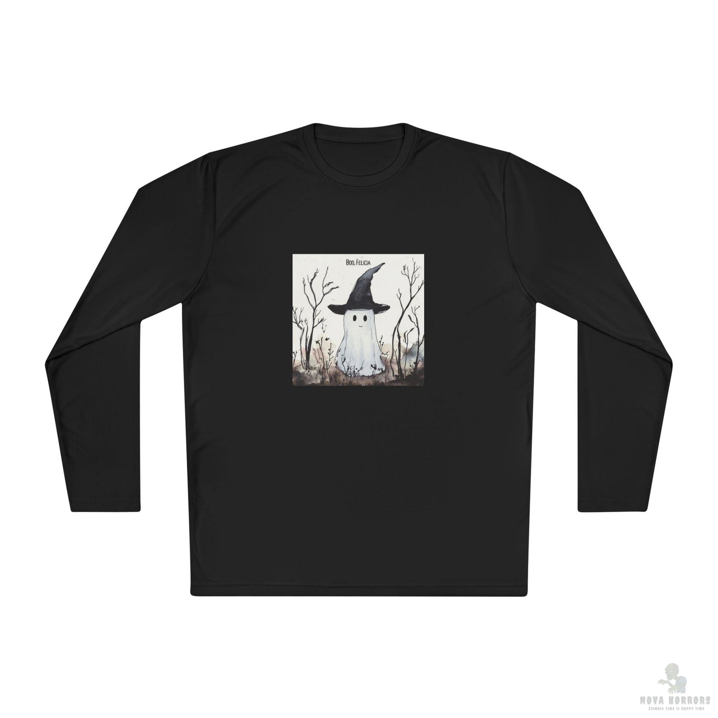 Boo Felicia Long Sleeve Tee, Perfect for Halloween, Unisex Tee, Lightweight Fall Fashion, Cozy Casual Wear, Fun Ghost Design