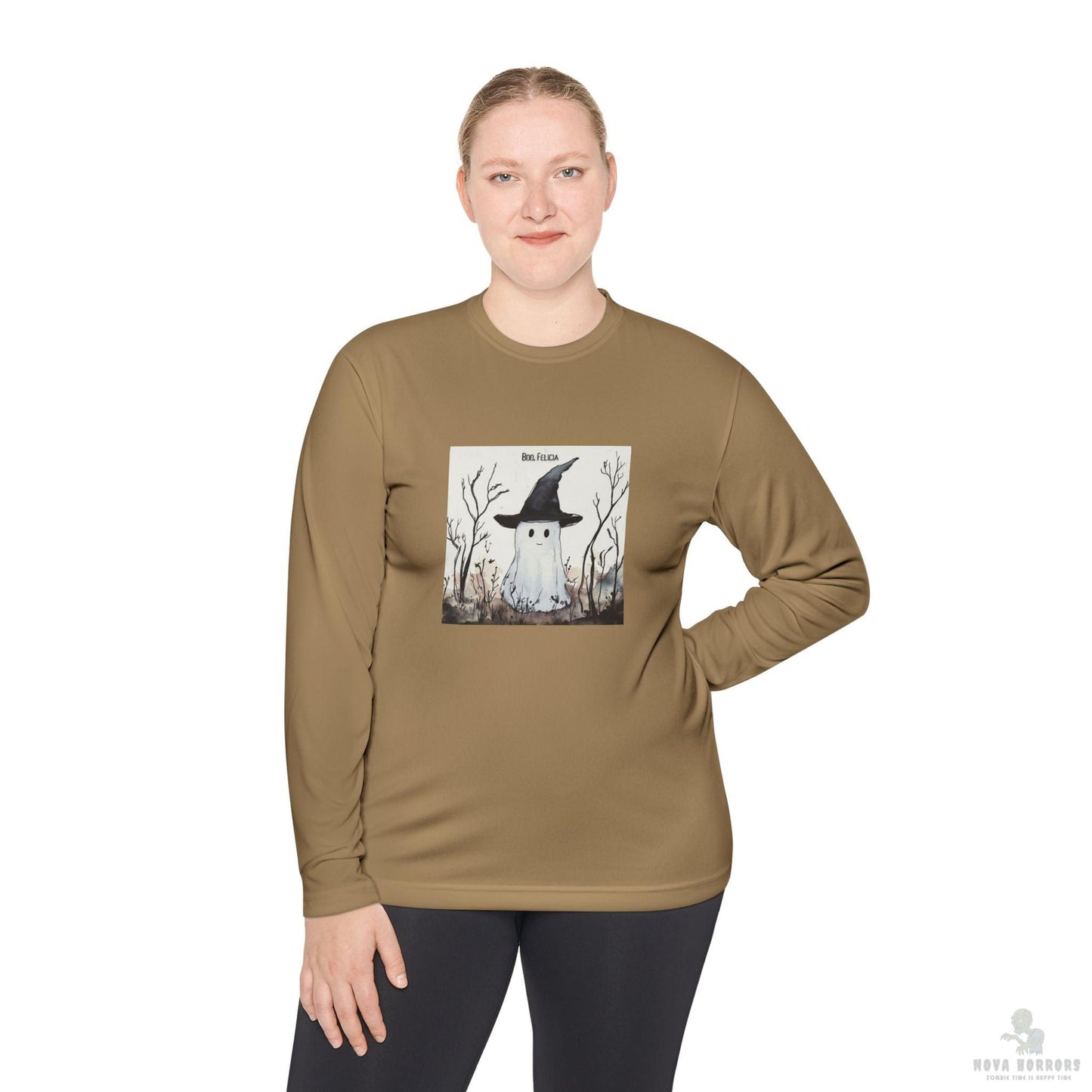 Boo Felicia Long Sleeve Tee, Perfect for Halloween, Unisex Tee, Lightweight Fall Fashion, Cozy Casual Wear, Fun Ghost Design