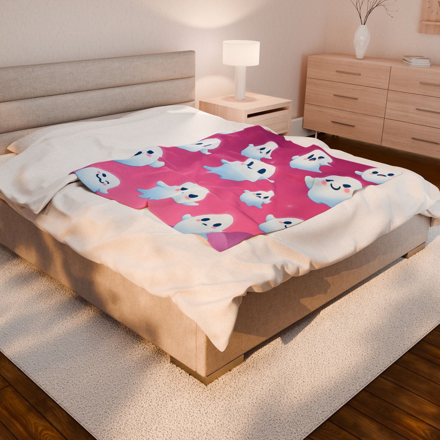 Cotton Candy Ghosts Cozy Plush Blanket – Pastel Spooky Cute Halloween Throw