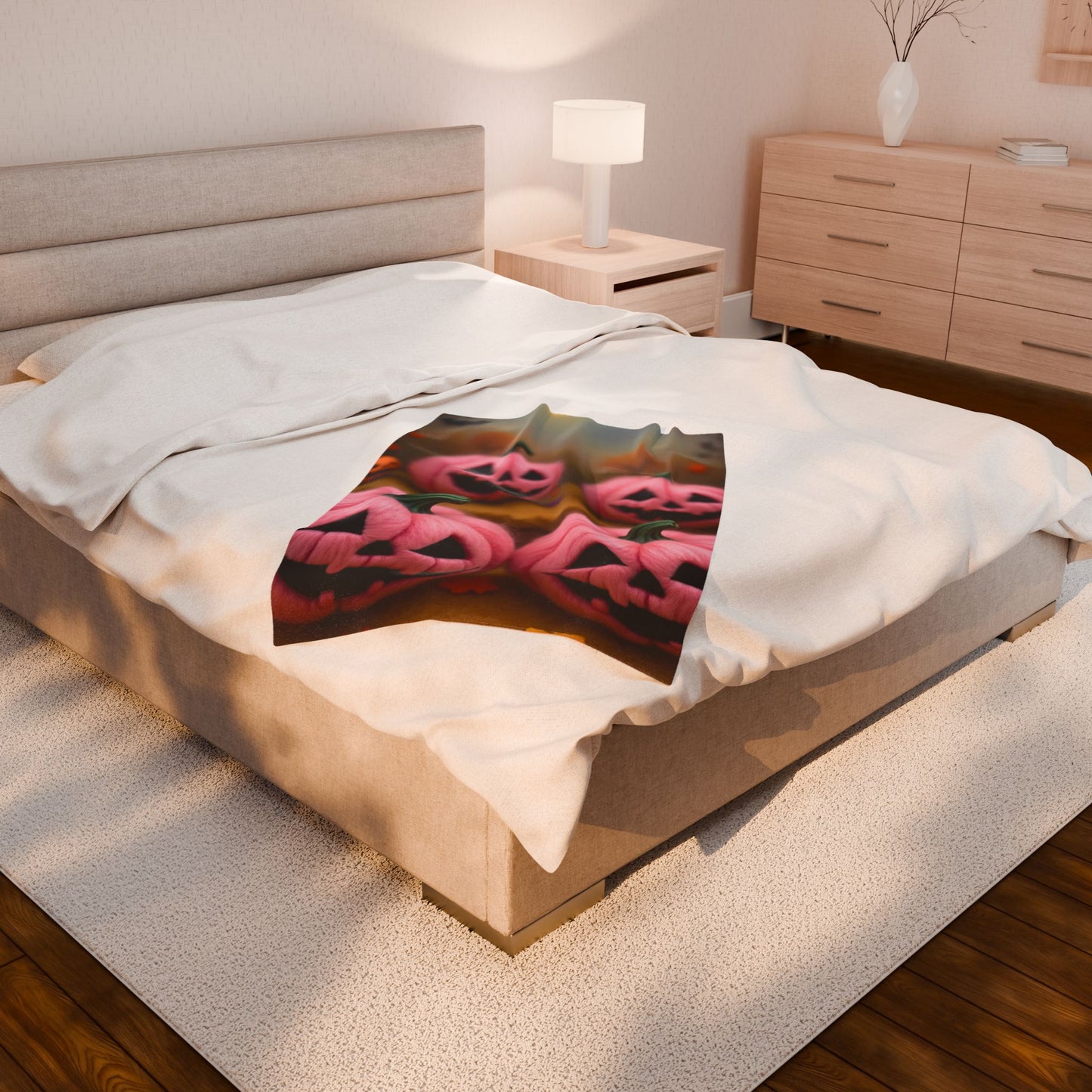 Snuggle Up Pink Pumpkin Plush Blanket – Spooky Cute Pastel Halloween Throw