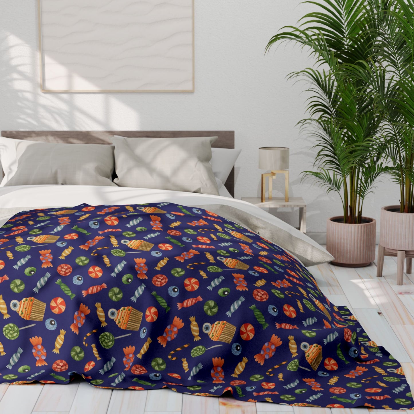 Halloween Candy Fleece Blanket – Cozy Spooky Throw for Fall Nights