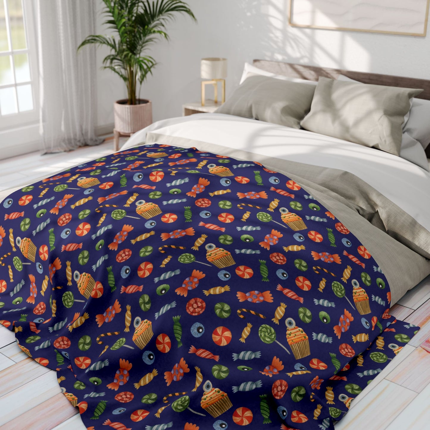 Halloween Candy Fleece Blanket – Cozy Spooky Throw for Fall Nights