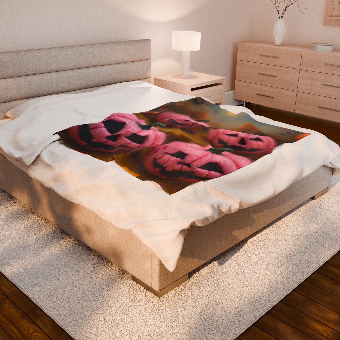Snuggle Up Pink Pumpkin Plush Blanket – Spooky Cute Pastel Halloween Throw