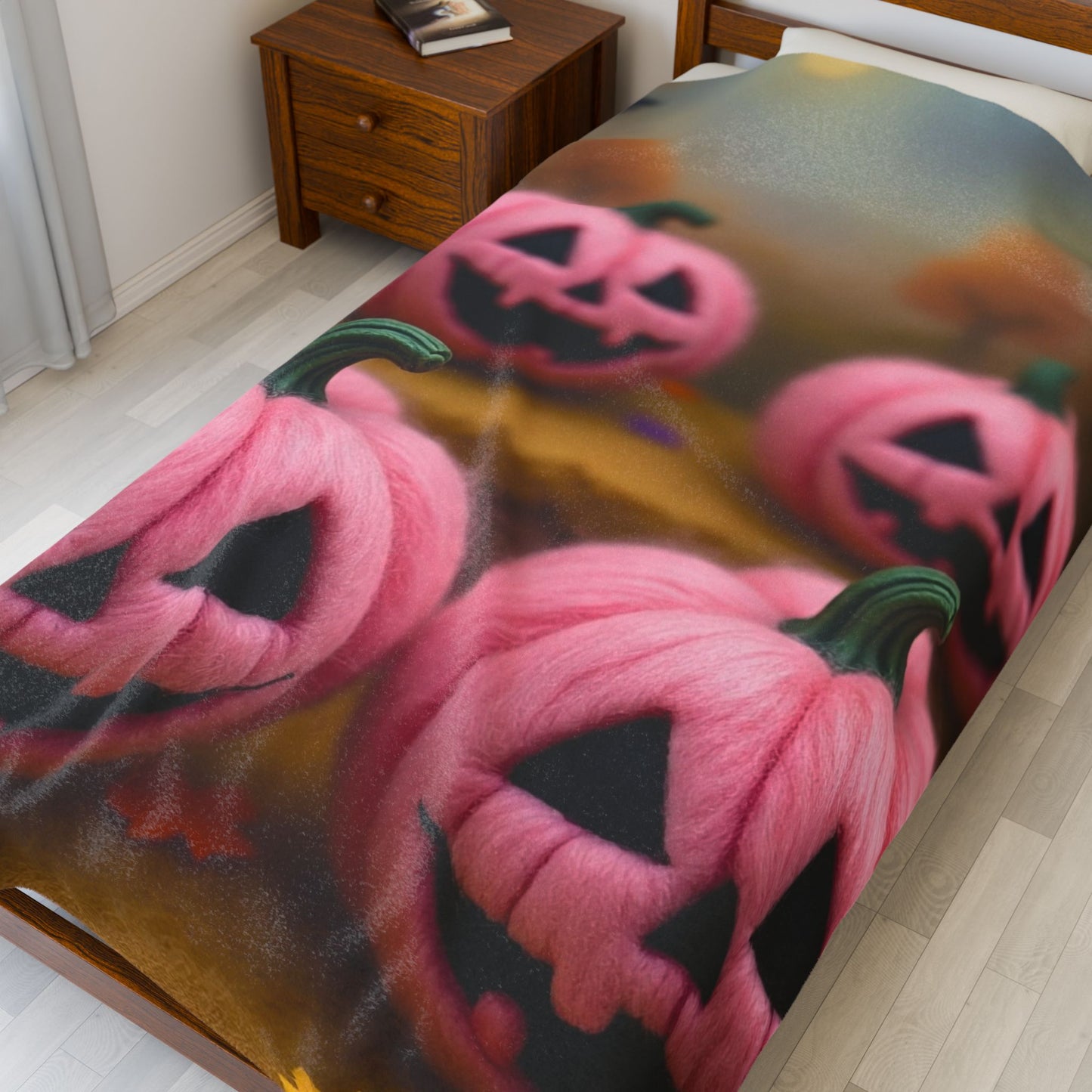 Snuggle Up Pink Pumpkin Plush Blanket – Spooky Cute Pastel Halloween Throw