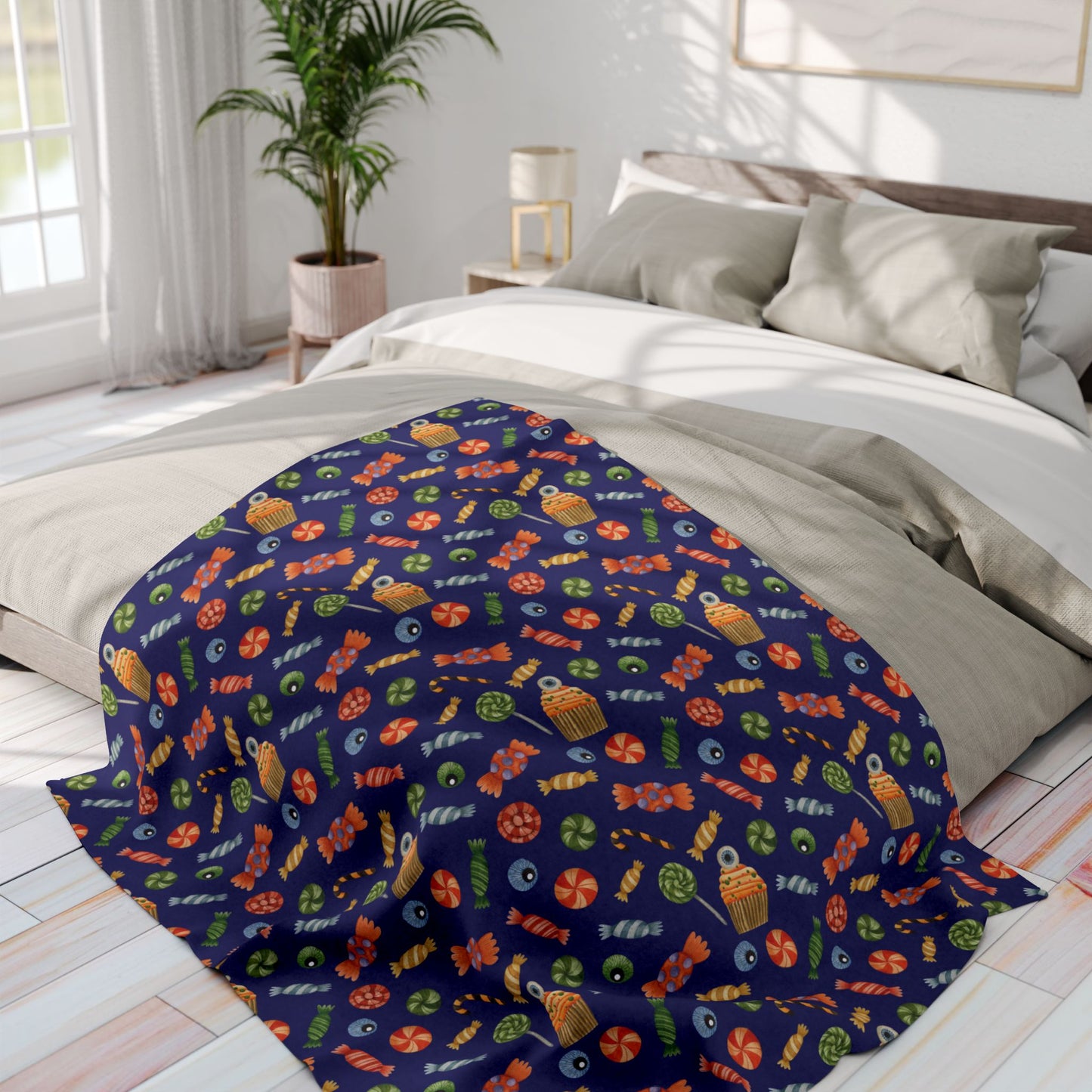 Halloween Candy Fleece Blanket – Cozy Spooky Throw for Fall Nights