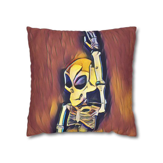 Alien Skeleton Pillowcase 16x16 – Gothic Sci-Fi Horror Throw Pillow Cover