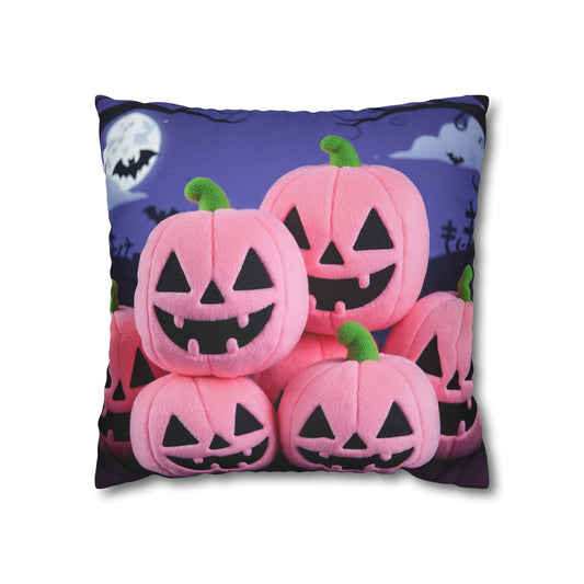 The Pink-o’-ween Pillowcase 16x16 – Pastel Spooky Cute Halloween Throw Pillow Cover