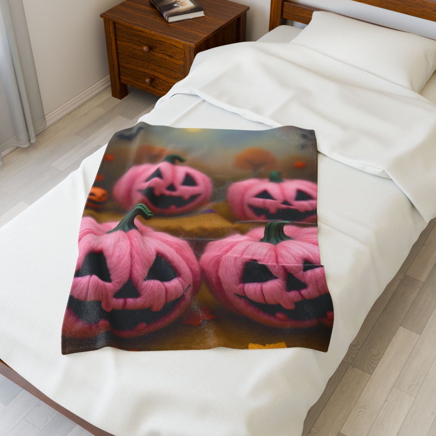Snuggle Up Pink Pumpkin Plush Blanket – Spooky Cute Pastel Halloween Throw
