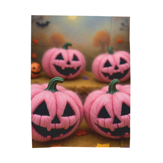 Snuggle Up Pink Pumpkin Plush Blanket – Spooky Cute Pastel Halloween Throw