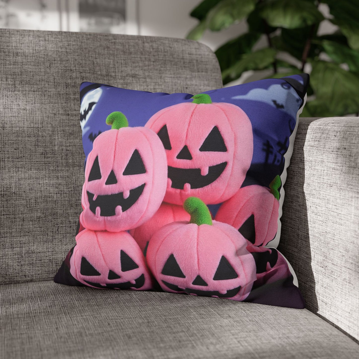 The Pink-o’-ween Pillowcase 16x16 – Pastel Spooky Cute Halloween Throw Pillow Cover