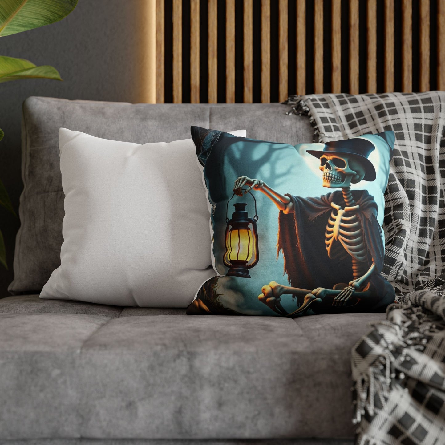 The Dapper Skeleton Pillowcase 16x16 – Gothic Halloween Throw Pillow Cover