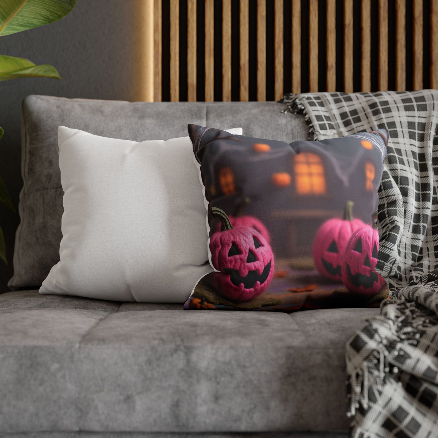 The Glam-o’-Lantern Pillowcase 16x16 – Glittery Spooky Halloween Throw Pillow Cover
