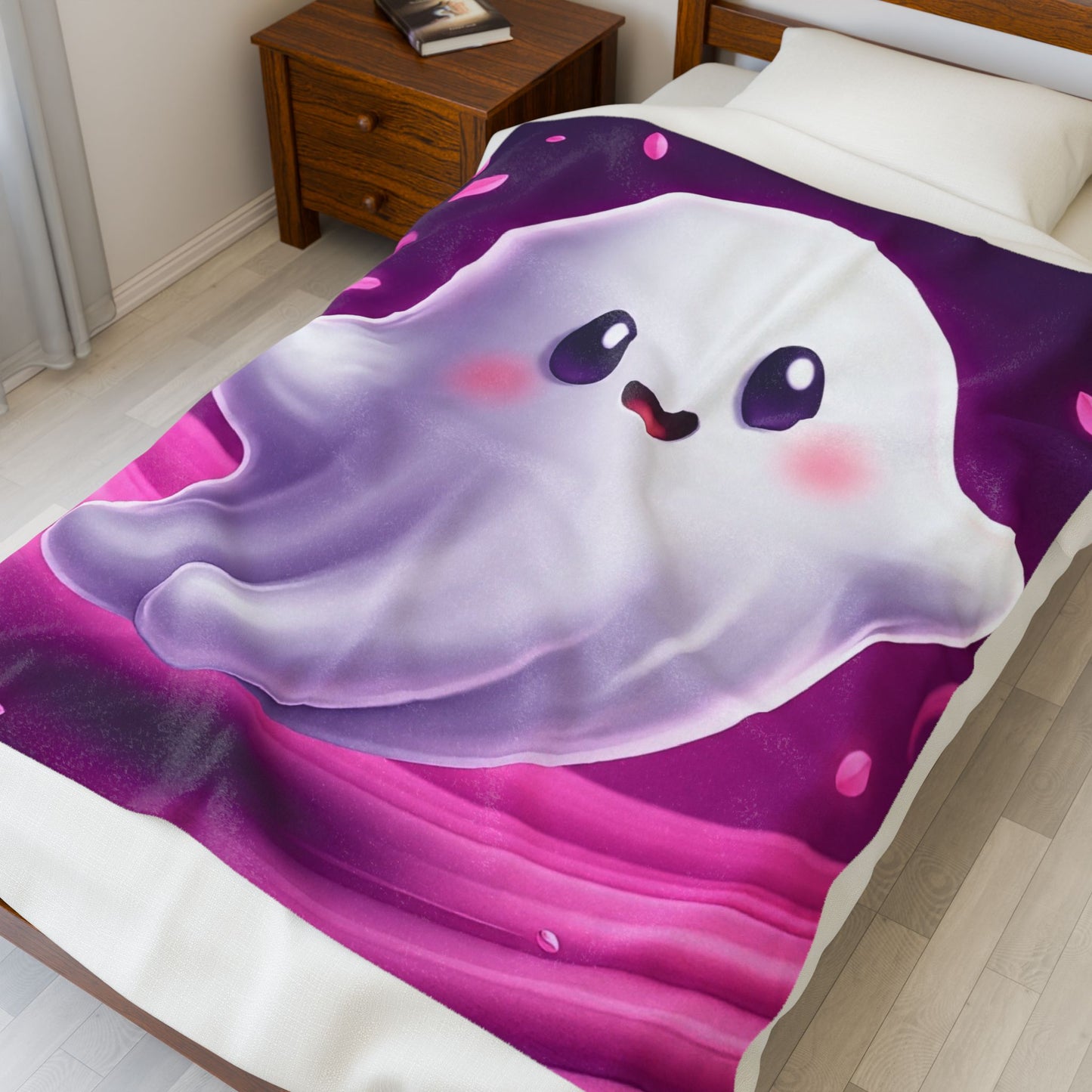 The Pink Ghost Snuggler Plush Blanket – Pastel Spooky Cute Halloween Throw