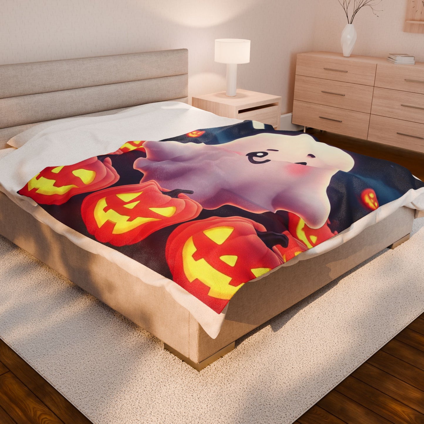 Rosy Spirits Plush Blanket – Spooky Cute Pastel Ghost Halloween Throw