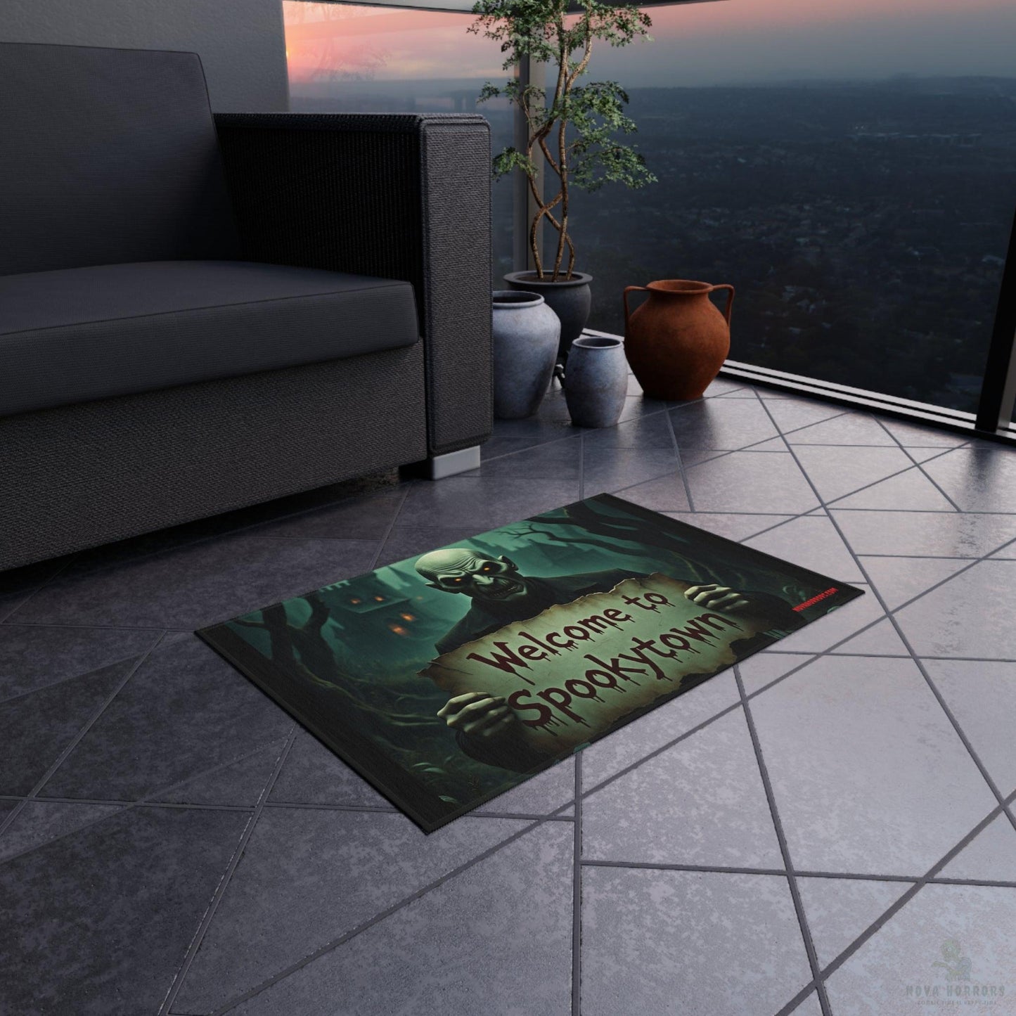 Demon Welcome to Spookytown Outdoor Rug - Doormat