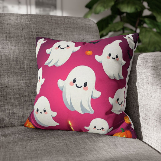 The Ghostly Giggle Pillowcase 16x16 – Funny Cute Halloween Ghost Throw Pillow Cover