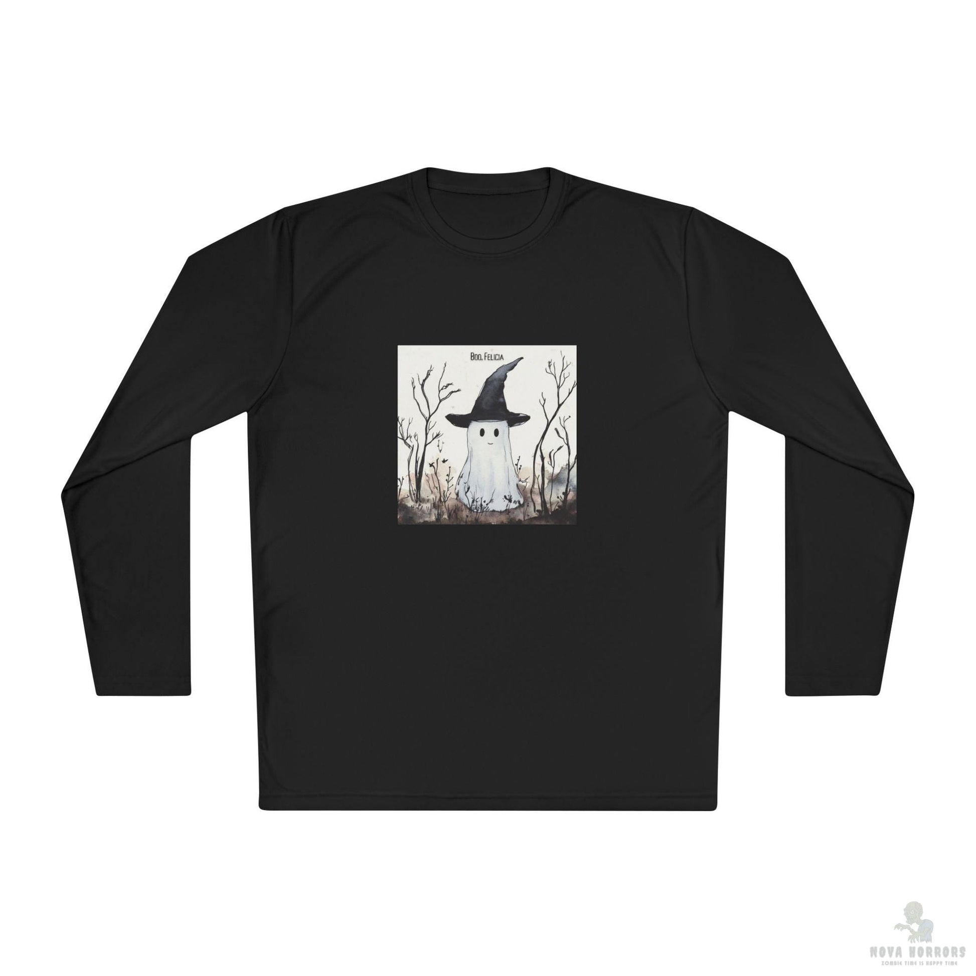 Boo Felicia Long Sleeve Tee, Perfect for Halloween, Unisex Tee, Lightweight Fall Fashion, Cozy Casual Wear, Fun Ghost Design