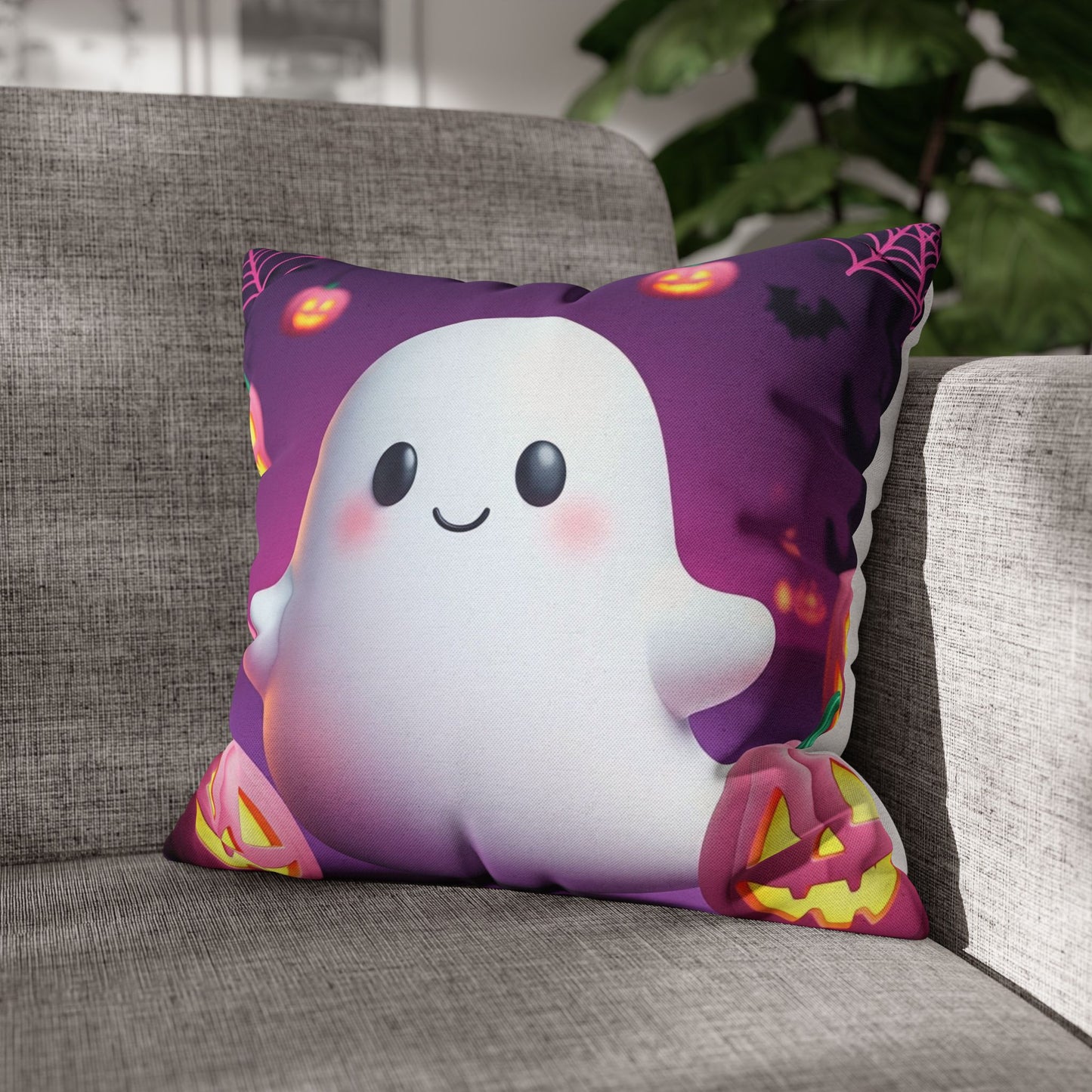 The Little Ghostie Pillowcase 16x16 – Cute Halloween Ghost Throw Pillow Cover