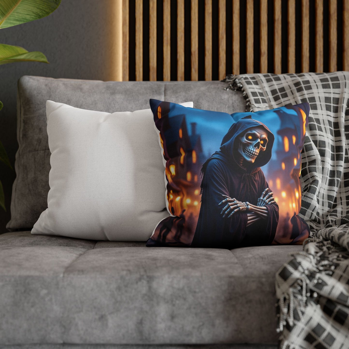 Rattle & Rest Pillowcase 16x16 – Skeleton Halloween Throw Pillow Cover
