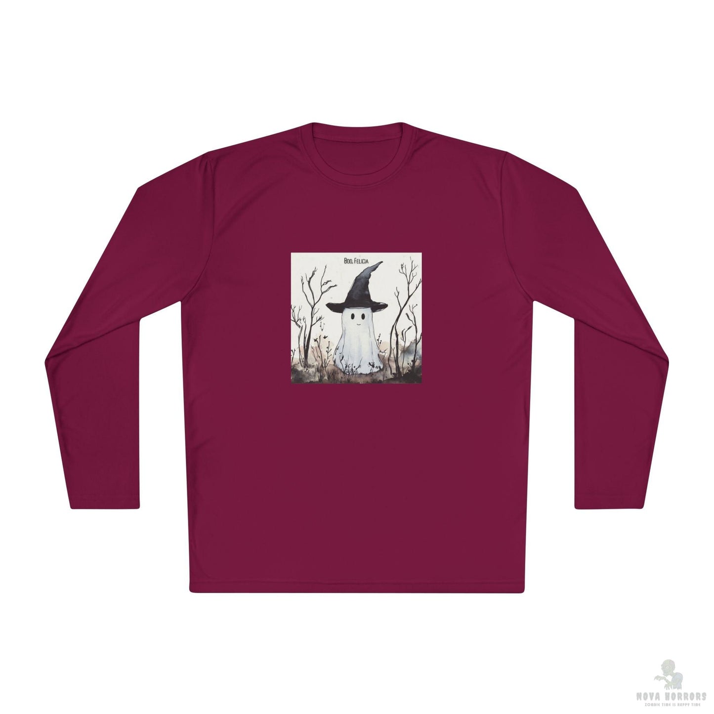 Boo Felicia Long Sleeve Tee, Perfect for Halloween, Unisex Tee, Lightweight Fall Fashion, Cozy Casual Wear, Fun Ghost Design