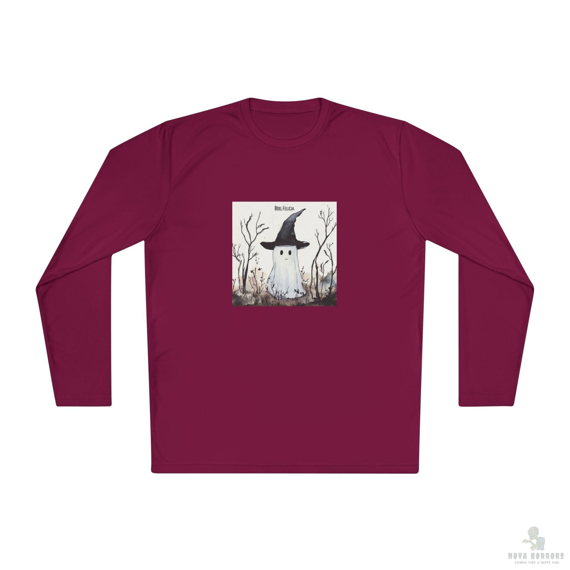 Boo Felicia Long Sleeve Tee, Perfect for Halloween, Unisex Tee, Lightweight Fall Fashion, Cozy Casual Wear, Fun Ghost Design