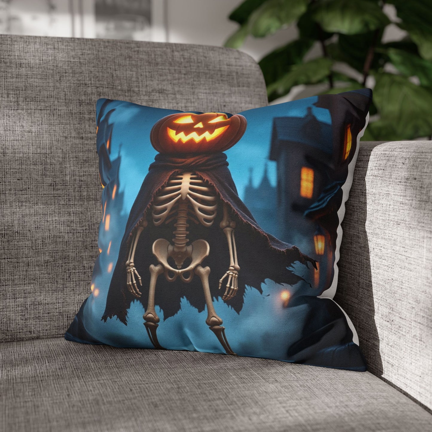 The Hollow's Eve Pillowcase 16x16 – Gothic Halloween Pumpkin Throw Pillow Cover