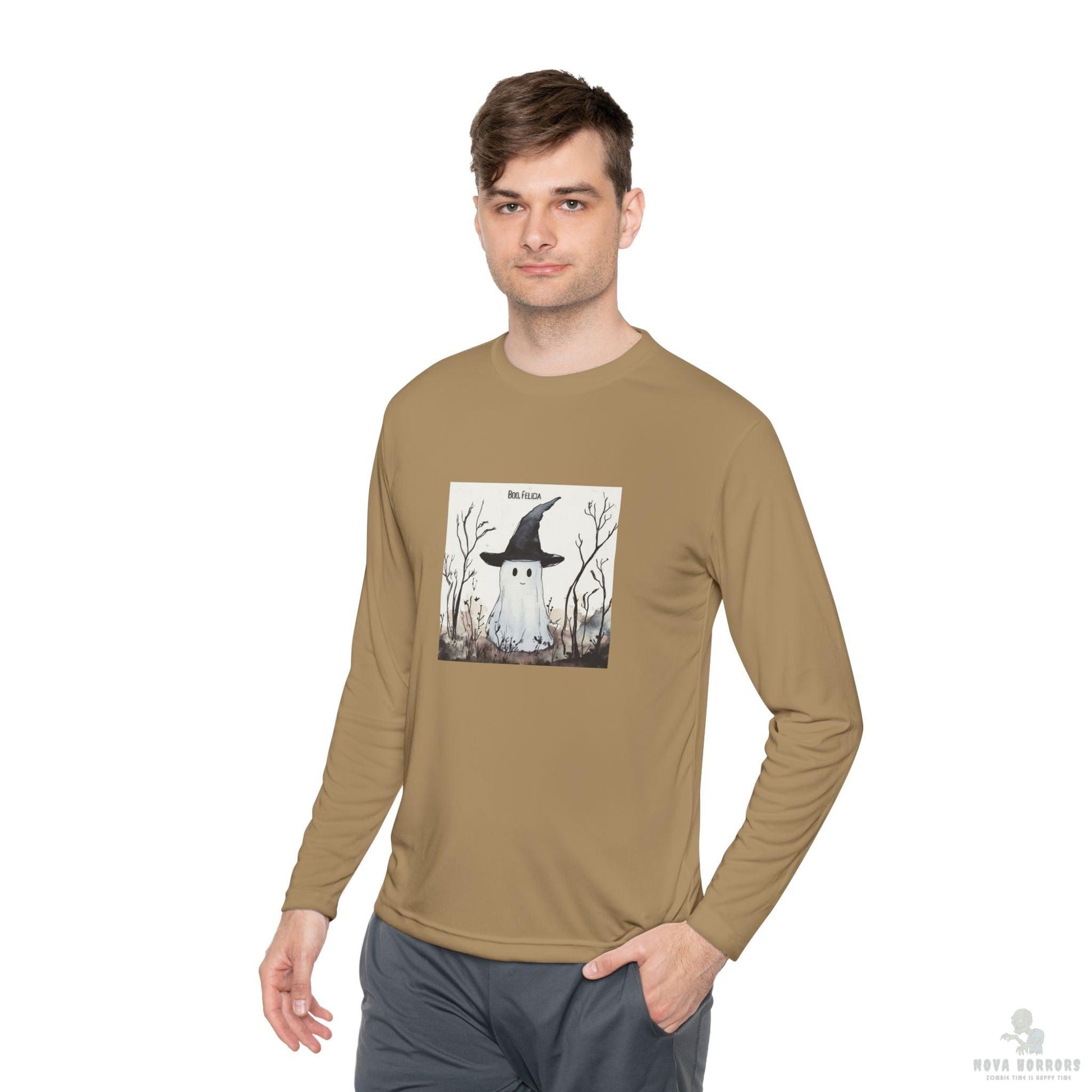 Boo Felicia Long Sleeve Tee, Perfect for Halloween, Unisex Tee, Lightweight Fall Fashion, Cozy Casual Wear, Fun Ghost Design