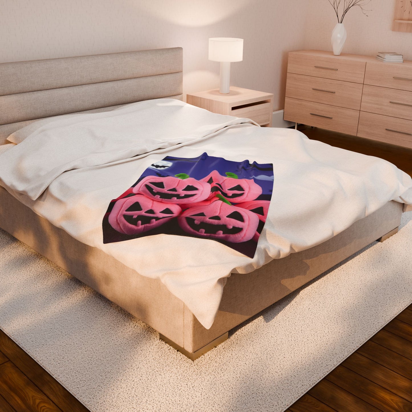 Bubblegum Pumpkin Snuggler Plush Blanket – Pastel Spooky Cute Halloween Throw