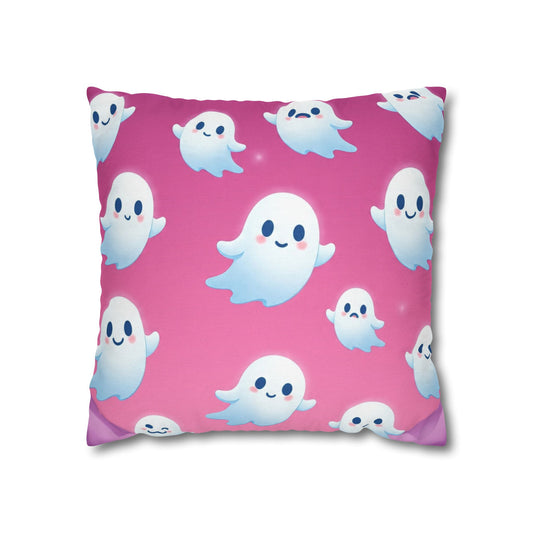 The Happy Haunt Pillowcase 16x16 – Cute Halloween Ghost Throw Pillow Cover