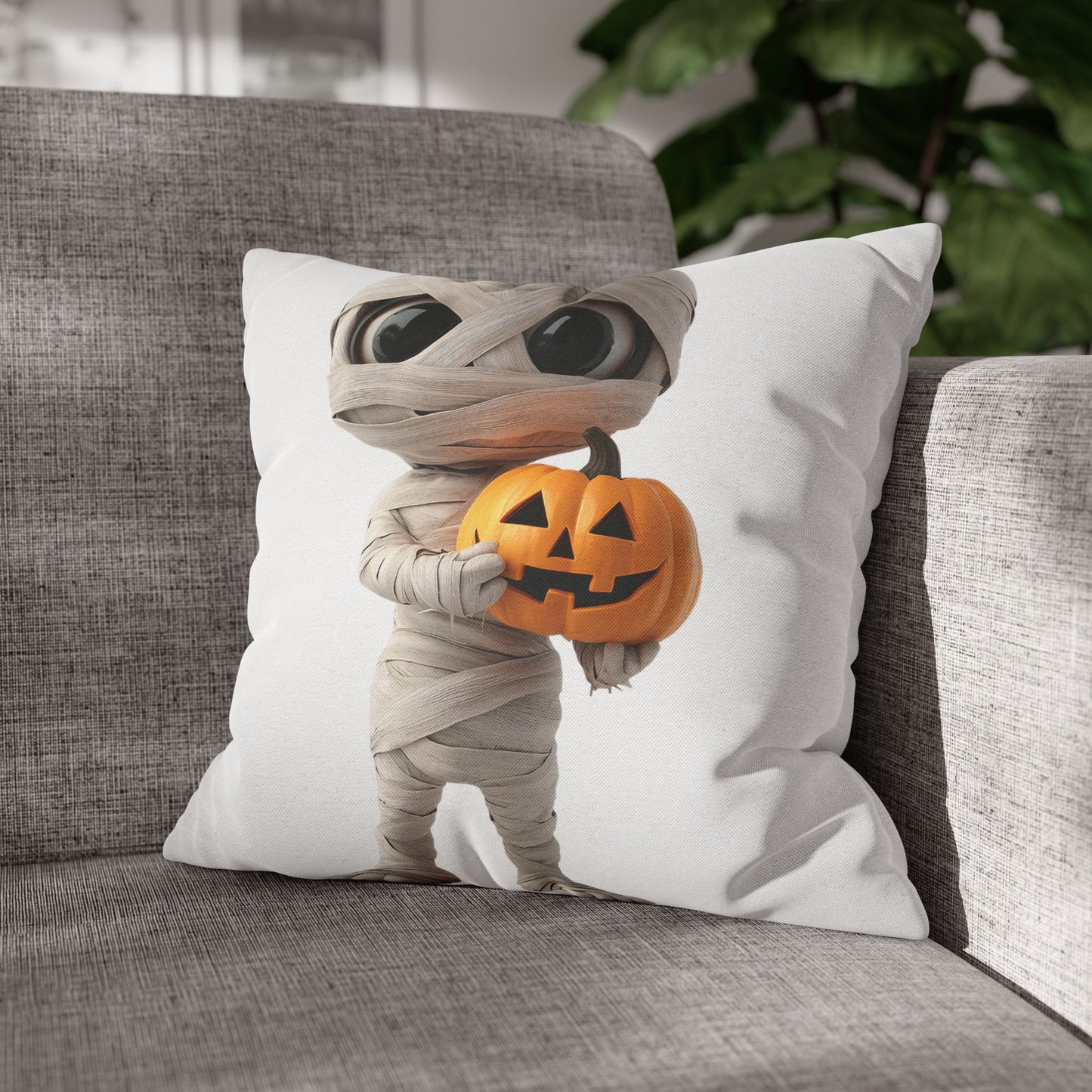 Mummy Under Wraps Pillowcase 16x16 – Cute Halloween Mummy Throw Pillow Cover