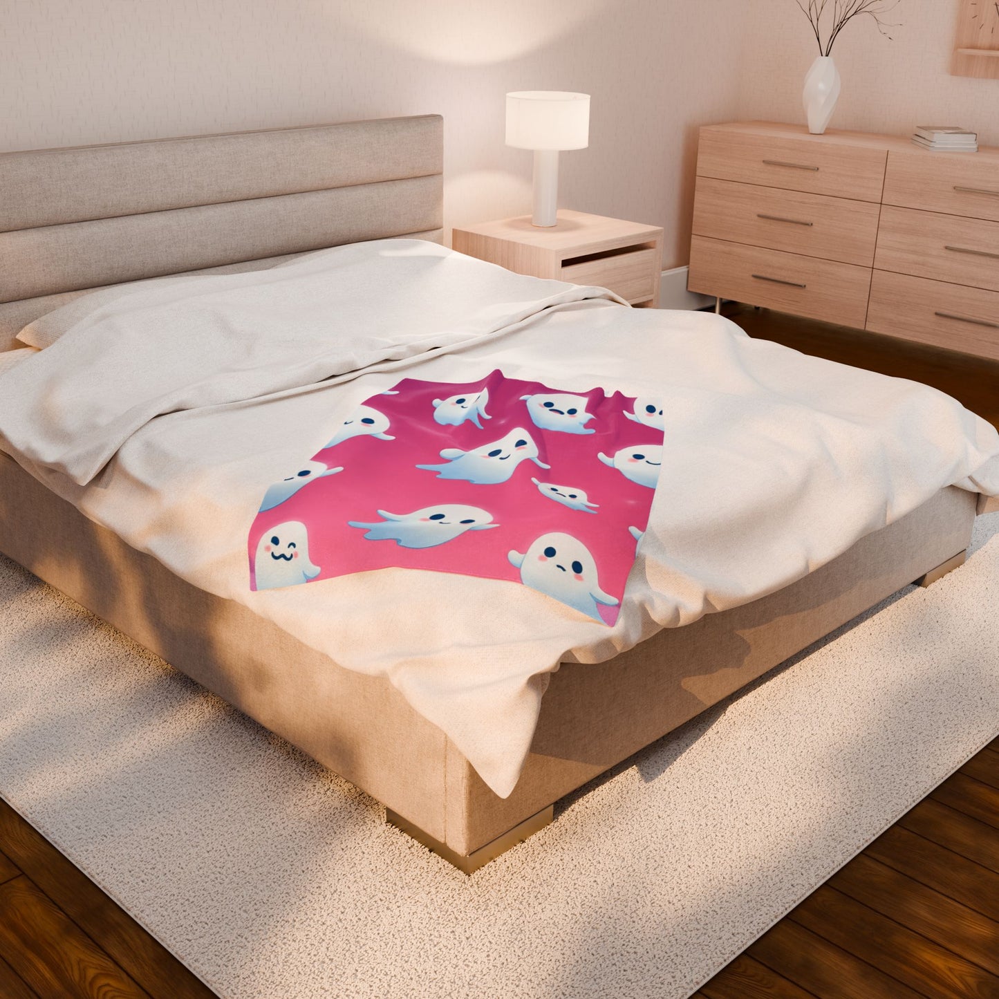 Cotton Candy Ghosts Cozy Plush Blanket – Pastel Spooky Cute Halloween Throw