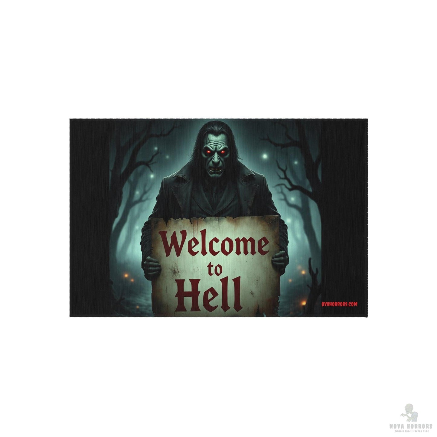 Red Eyed Welcome to Hell Outdoor Rug - Doormat