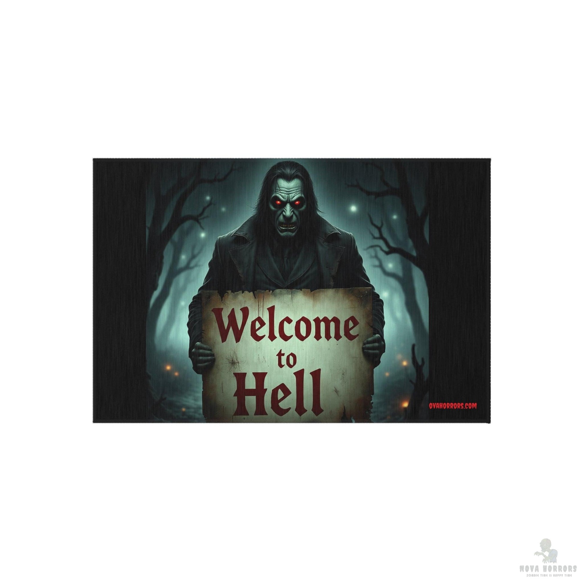 Red Eyed Welcome to Hell Outdoor Rug - Doormat