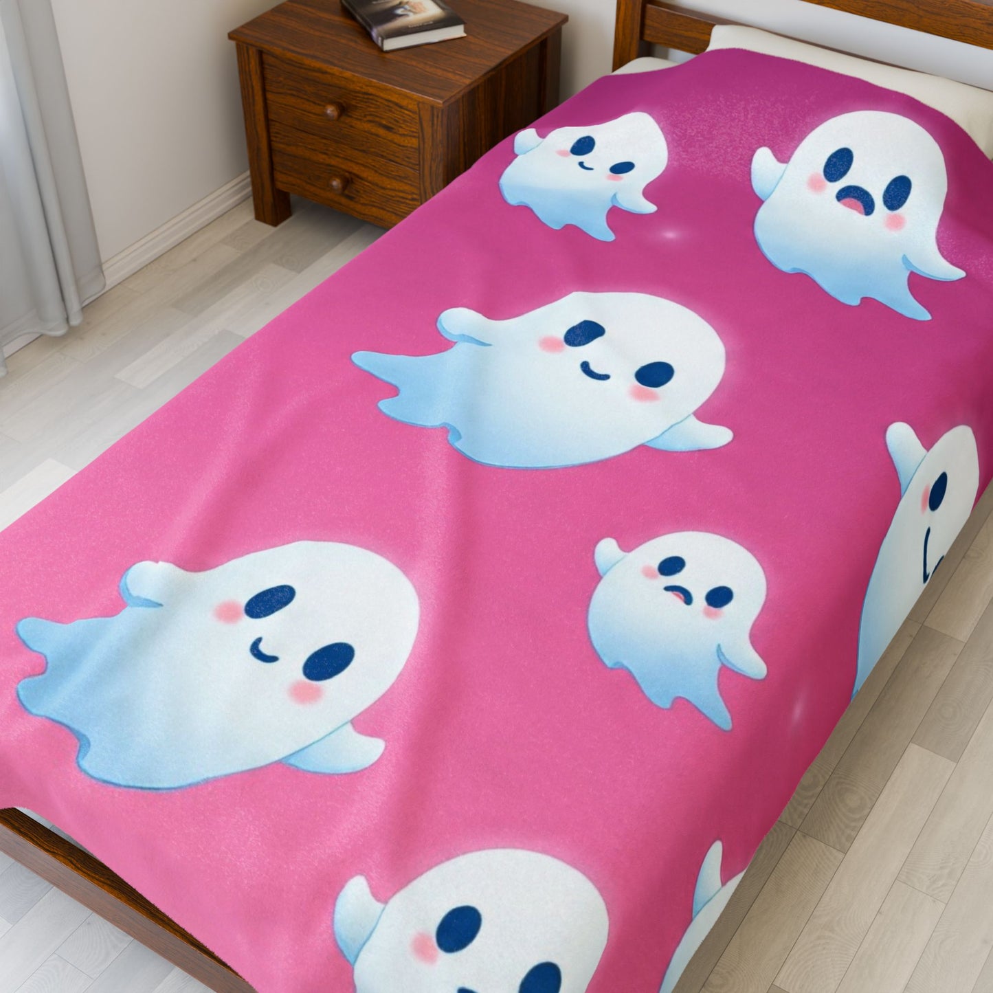 Cotton Candy Ghosts Cozy Plush Blanket – Pastel Spooky Cute Halloween Throw