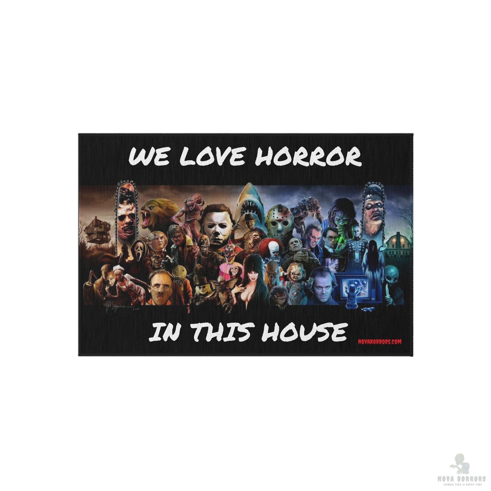 We Love Horror In This House Outdoor Rug - Doormat