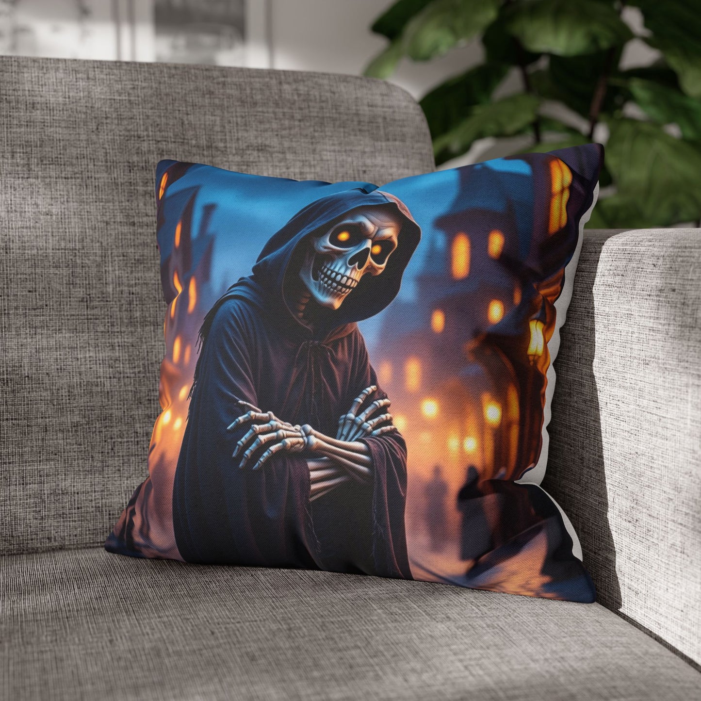 Rattle & Rest Pillowcase 16x16 – Skeleton Halloween Throw Pillow Cover