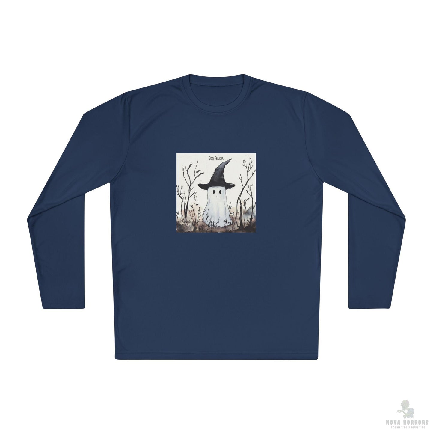 Boo Felicia Long Sleeve Tee, Perfect for Halloween, Unisex Tee, Lightweight Fall Fashion, Cozy Casual Wear, Fun Ghost Design