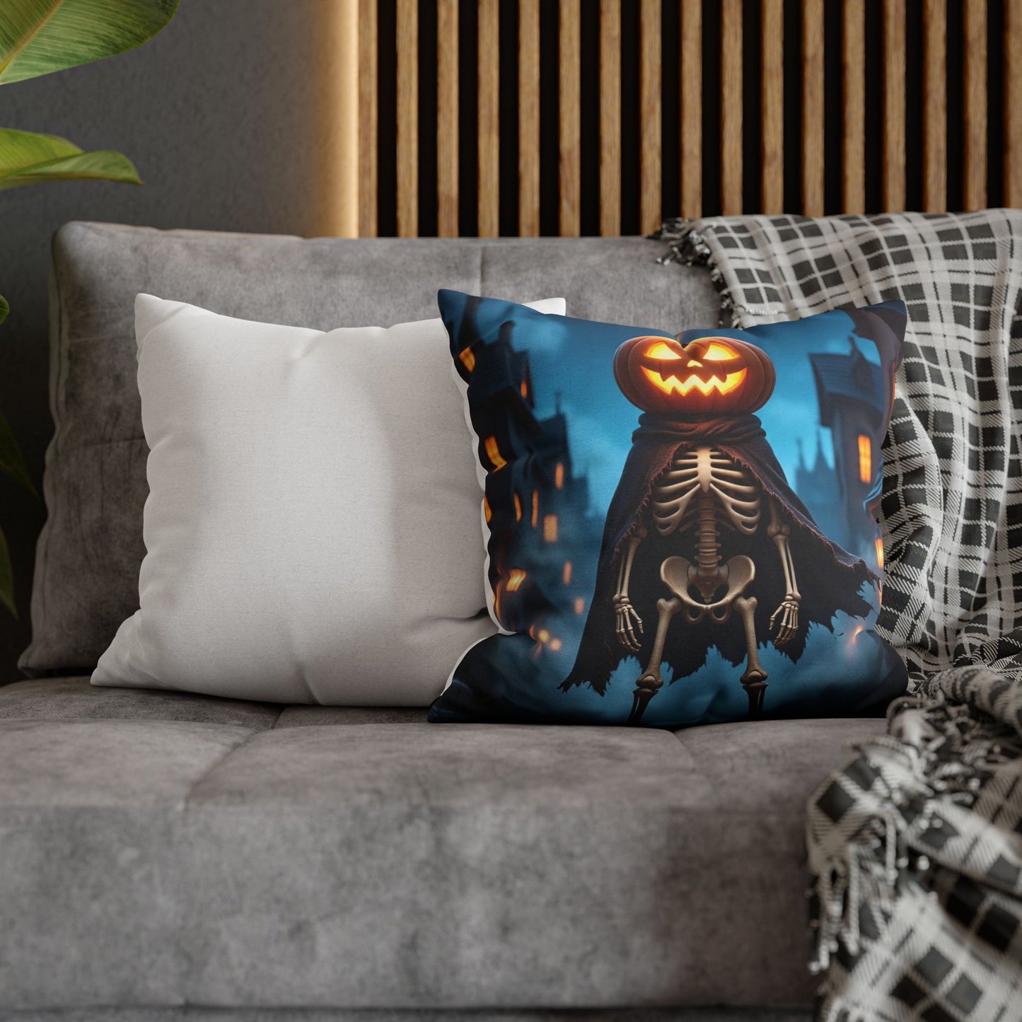 The Hollow's Eve Pillowcase 16x16 – Gothic Halloween Pumpkin Throw Pillow Cover