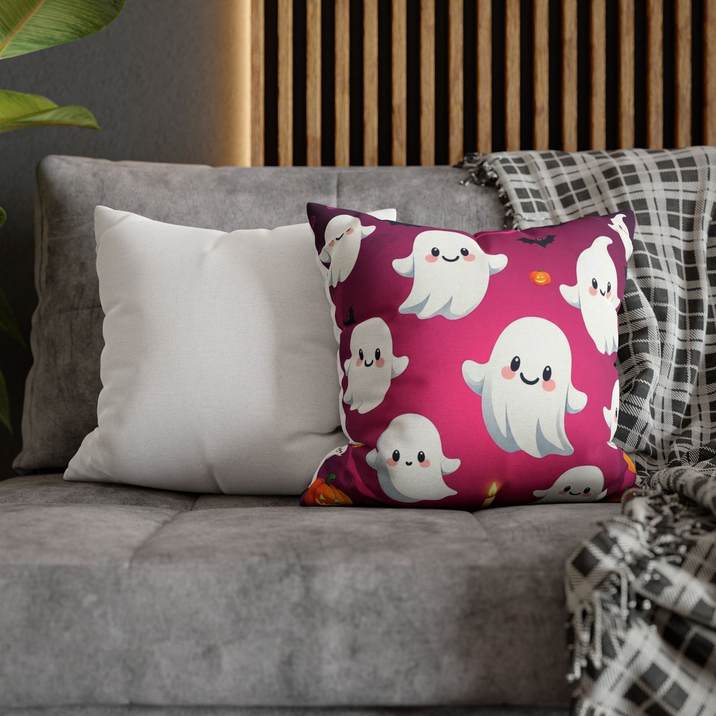 The Ghostly Giggle Pillowcase 16x16 – Funny Cute Halloween Ghost Throw Pillow Cover