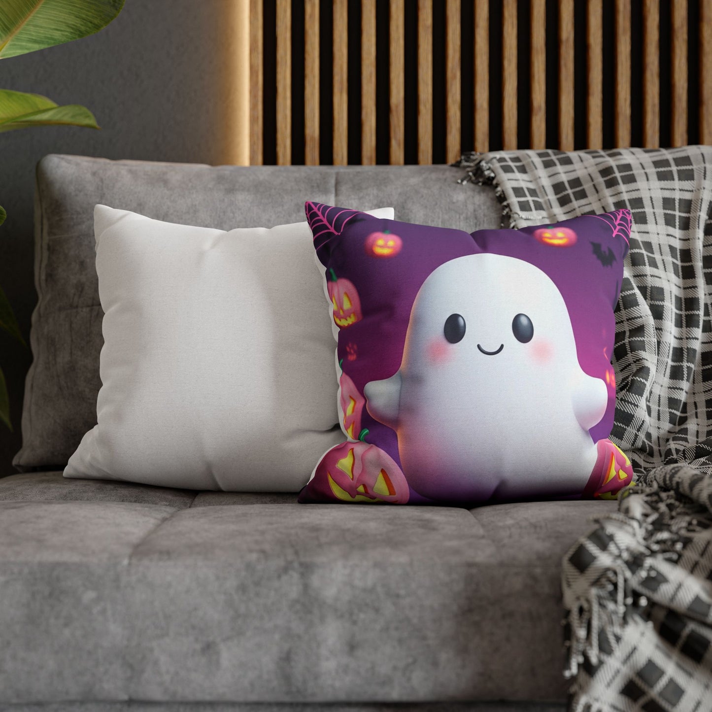 The Little Ghostie Pillowcase 16x16 – Cute Halloween Ghost Throw Pillow Cover