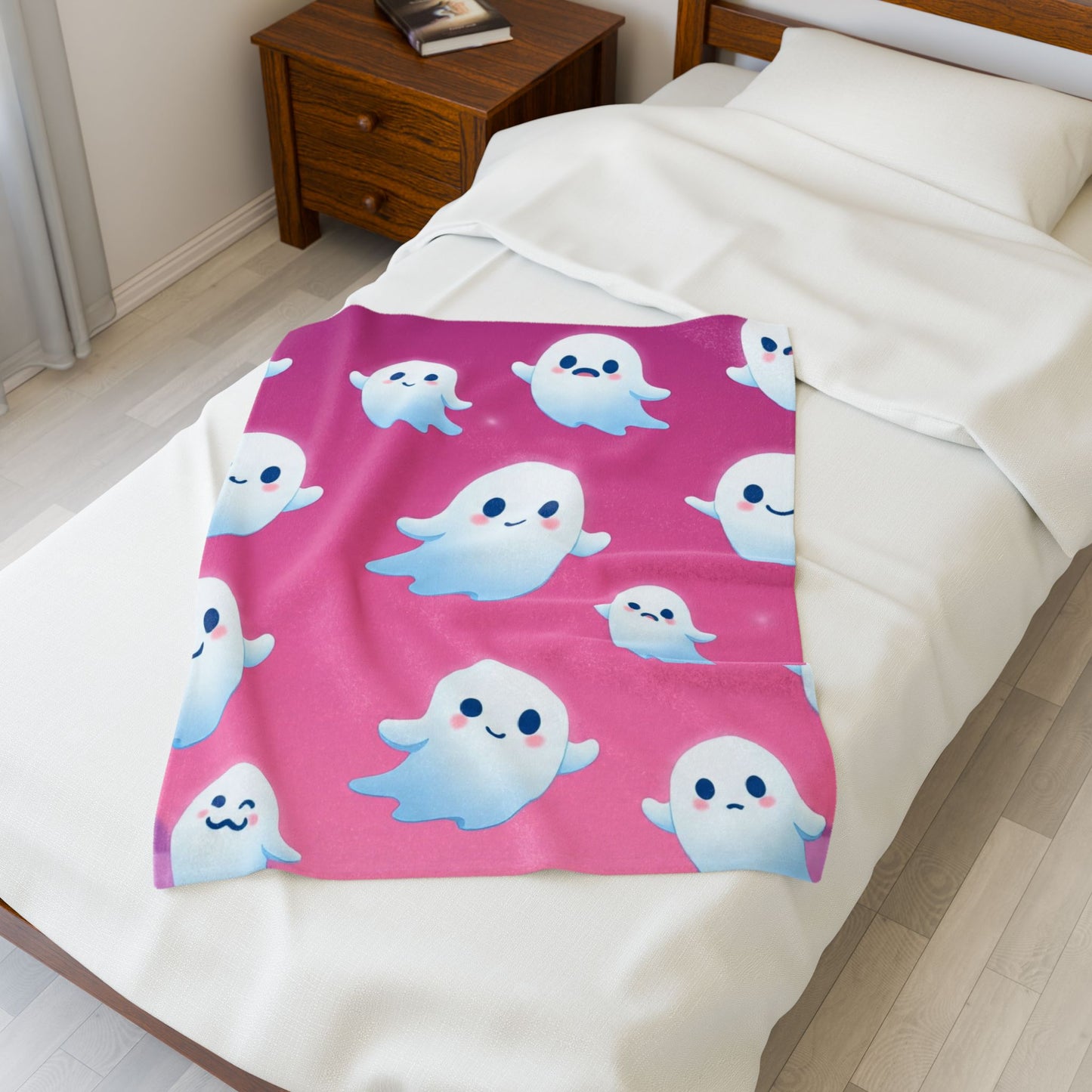 Cotton Candy Ghosts Cozy Plush Blanket – Pastel Spooky Cute Halloween Throw