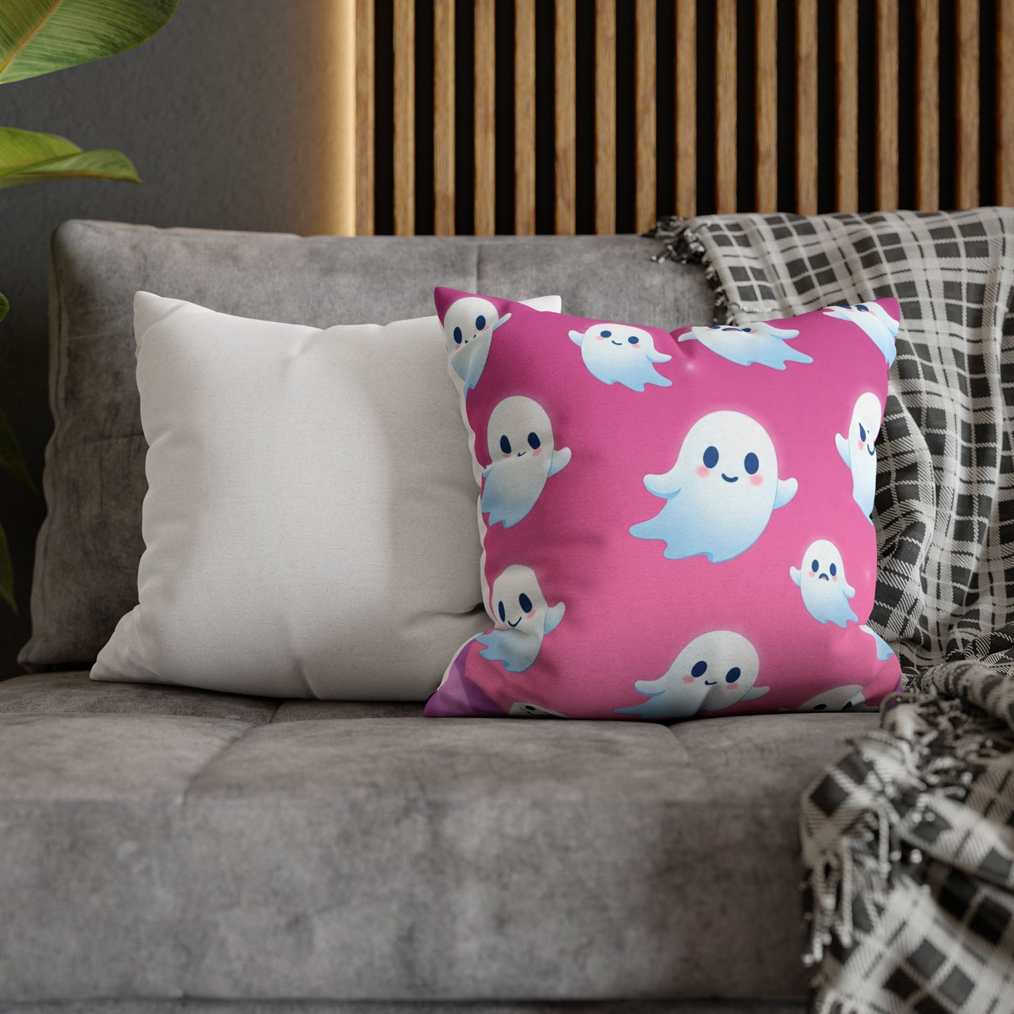 The Happy Haunt Pillowcase 16x16 – Cute Halloween Ghost Throw Pillow Cover
