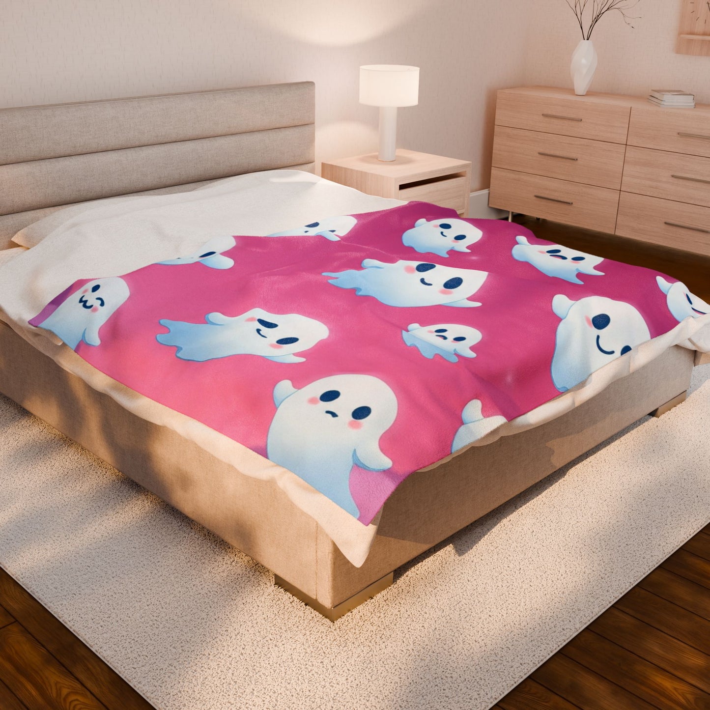 Cotton Candy Ghosts Cozy Plush Blanket – Pastel Spooky Cute Halloween Throw