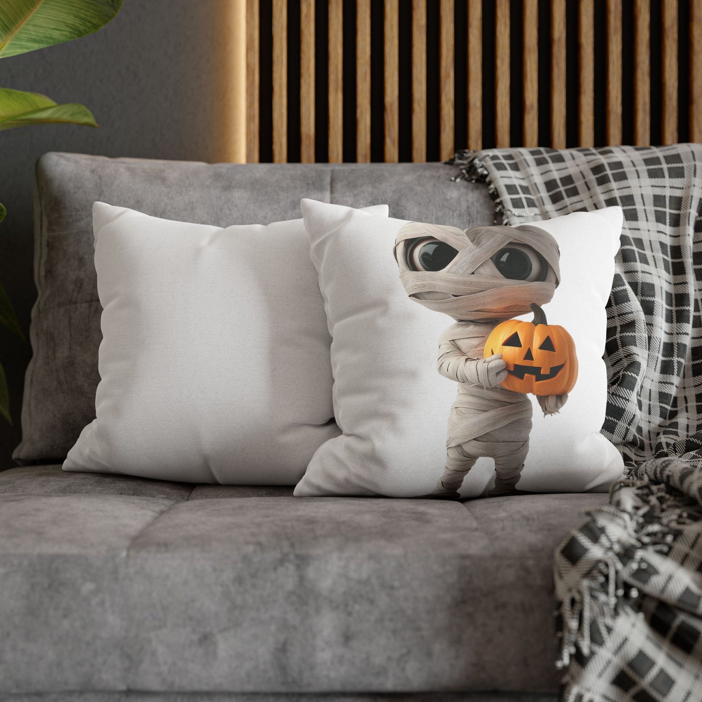 Mummy Under Wraps Pillowcase 16x16 – Cute Halloween Mummy Throw Pillow Cover
