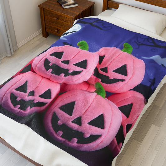 Bubblegum Pumpkin Snuggler Plush Blanket – Pastel Spooky Cute Halloween Throw