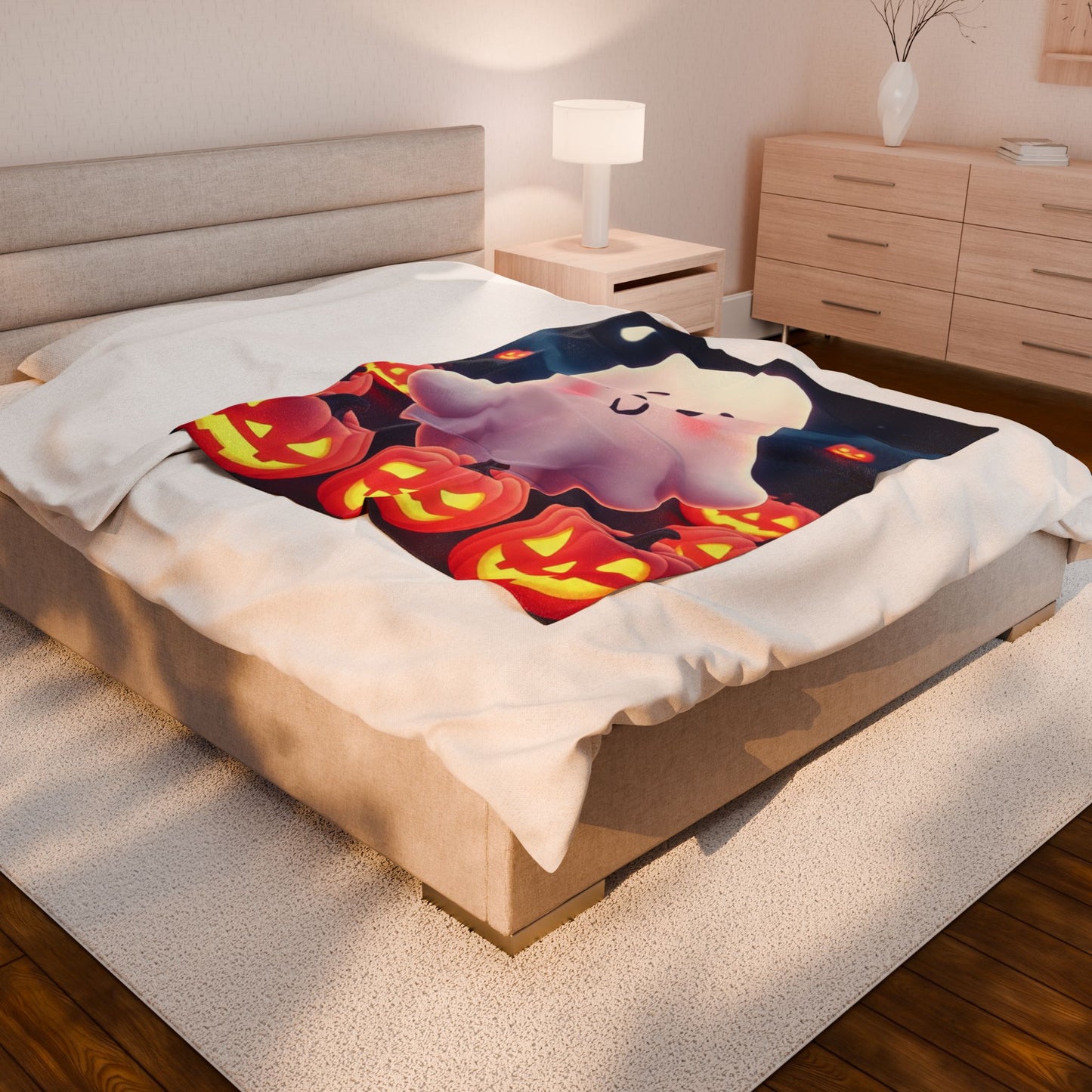 Rosy Spirits Plush Blanket – Spooky Cute Pastel Ghost Halloween Throw