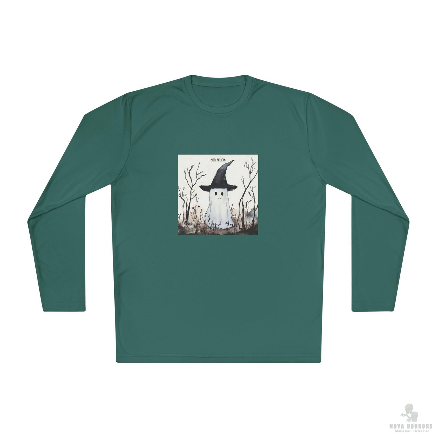Boo Felicia Long Sleeve Tee, Perfect for Halloween, Unisex Tee, Lightweight Fall Fashion, Cozy Casual Wear, Fun Ghost Design