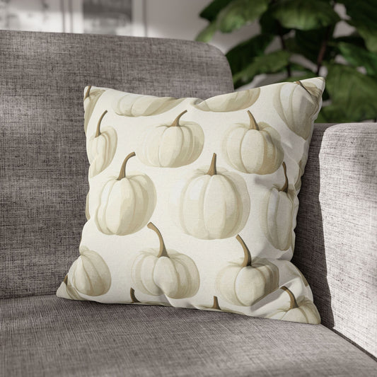 White Pumpkin Pillowcase 16x16 – Elegant Halloween & Fall Throw Pillow Cover