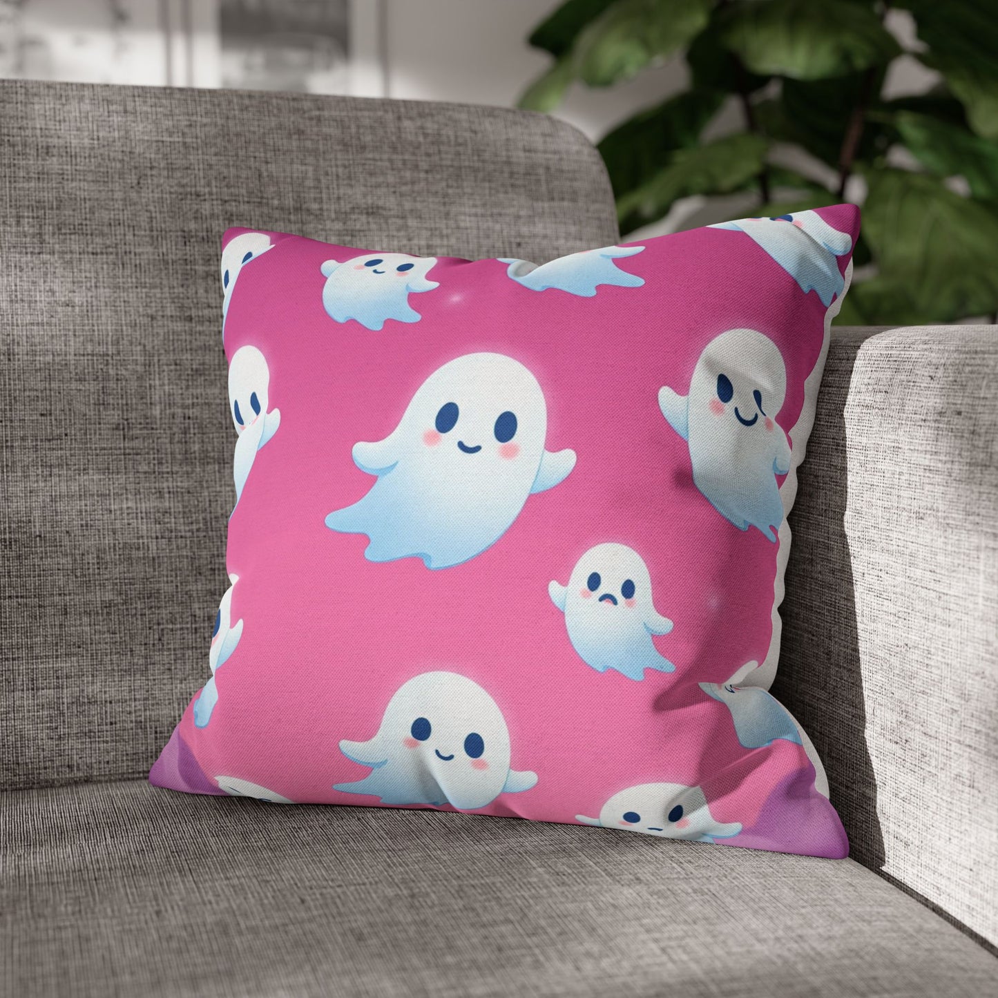 The Happy Haunt Pillowcase 16x16 – Cute Halloween Ghost Throw Pillow Cover